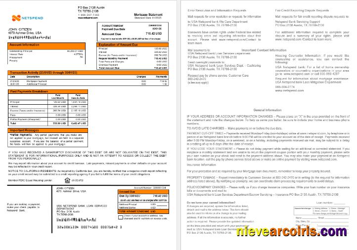 USA Netspend bank mortgage statement